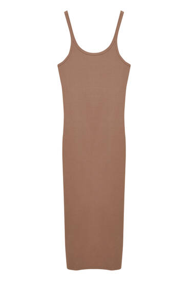 Ribbed midi dress with straps