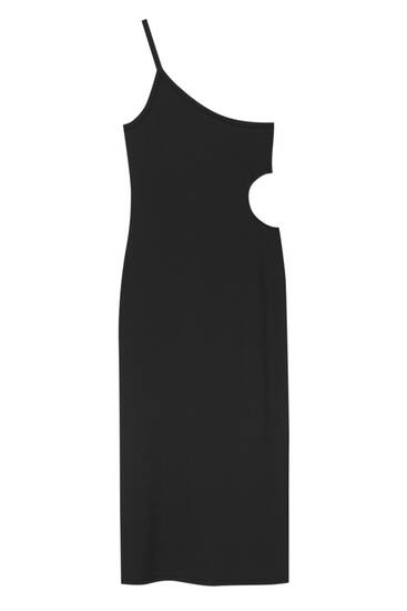 שמלה אסימטרית באורך ביניים עם פתח