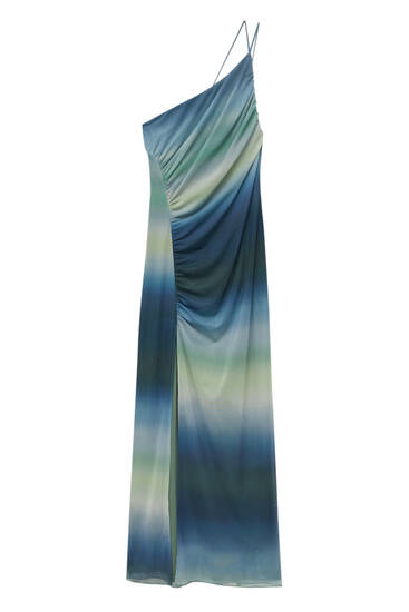 Long asymmetric tulle dress