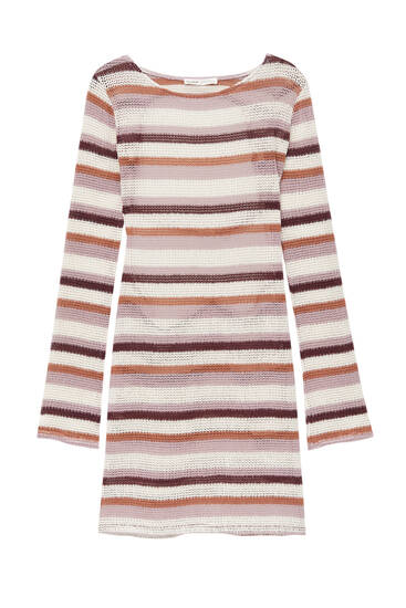 Short striped mesh knit dress