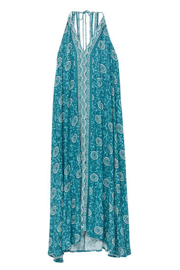 Printed long dress with mirrors