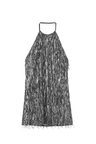Short sequinned halter dress