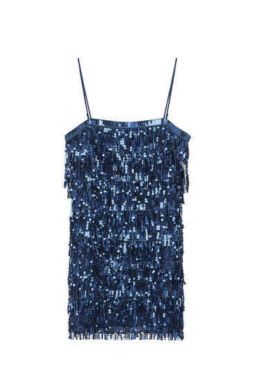 Short sequinned dress with fringing
