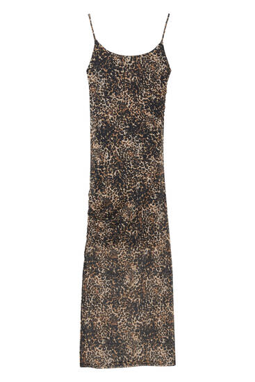 Tulle midi dress with leopard print