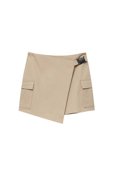 Asymmetric cargo mini skirt