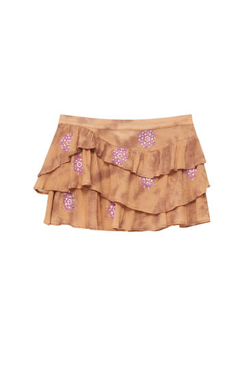 Embroidered rhinestone mini skirt