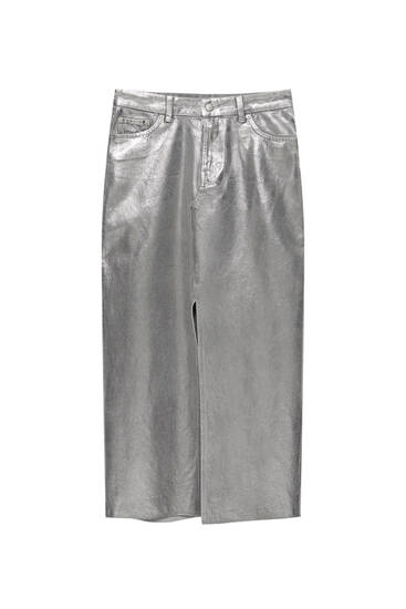 Falda midi metalizada