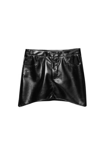 Black patent leather mini skirt
