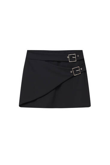 Black mini skirt with buckles