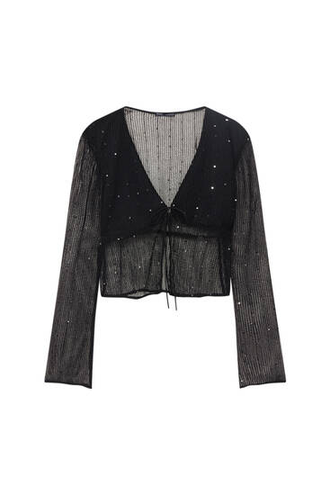 Mesh blouse with sequinned detail