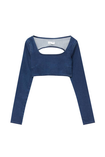 Seamless denim top with vent - pull&bear