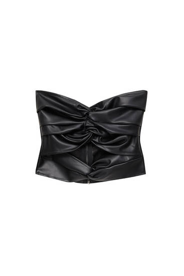 Leather effect bandeau top with a cut-out detail