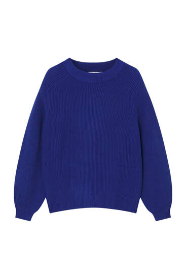 Pull&Bear Women's' Blue Multicolored Jacquard Knit Sweater