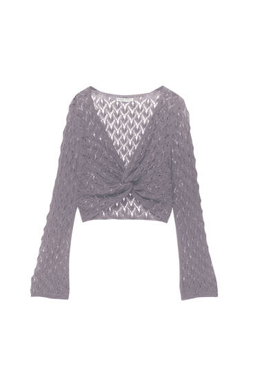 Open-knit top with front knot
