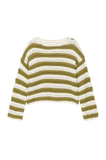 Striped open-knit jumper with long sleeves