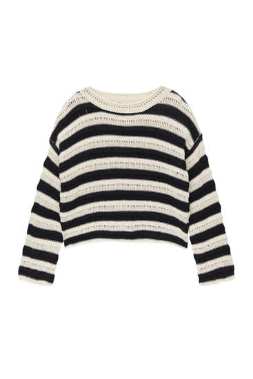 Striped knit sweater with long sleeves