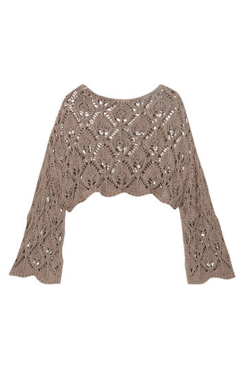 Openwork knit cropped jumper with a wavy finish