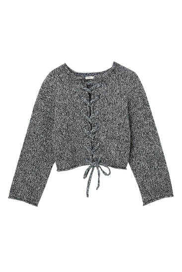 Multiway lace-up twisted knit cardigan