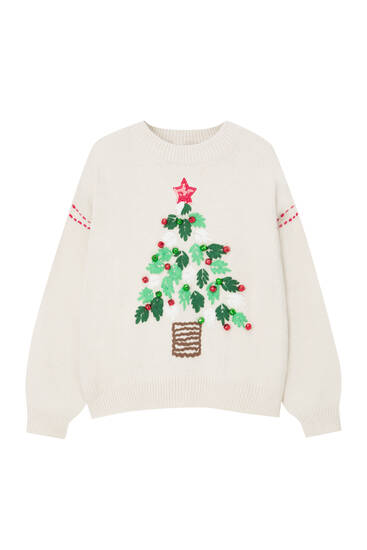Christmas jumper with embroidered tree