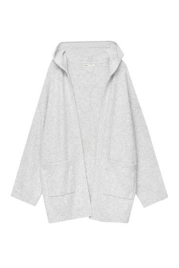 Oversized hooded knit cardigan