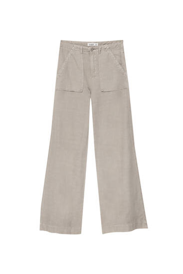 Rustic wide-leg trousers with pockets