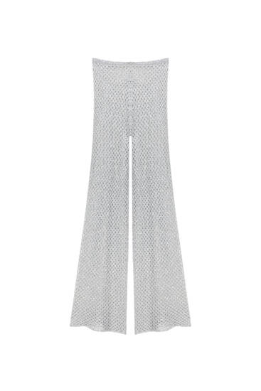 Sequin mesh knitted trousers