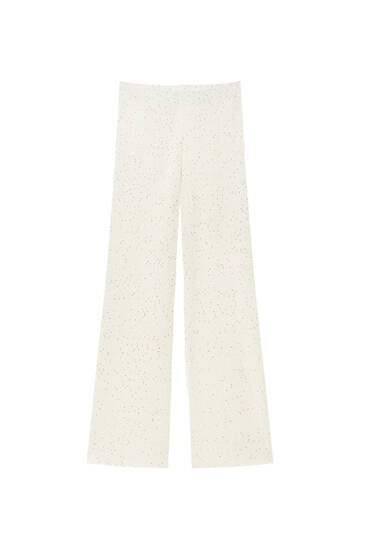Sequinned open-knit trousers