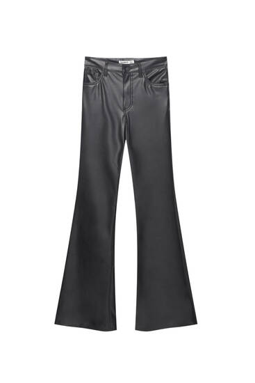 Topshop Petite faux leather straight trousers in black