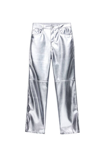 Cropped straight fit metallic trousers