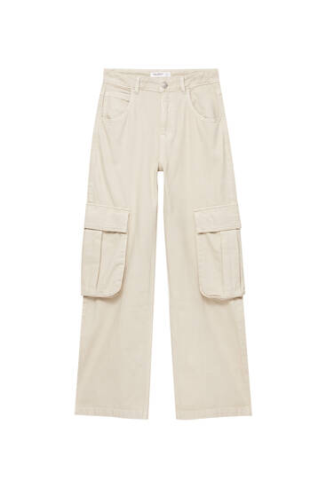 High-waist wide-leg cargo trousers