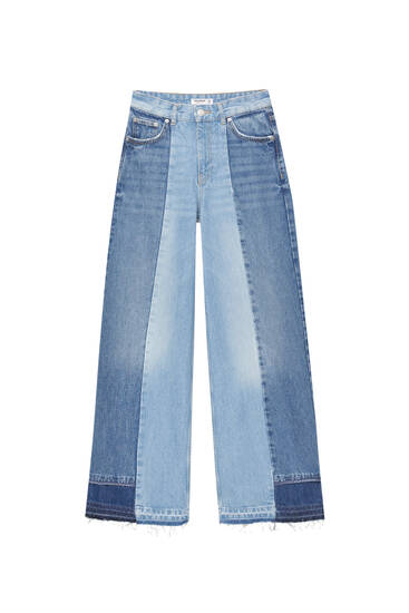 Wide-Leg-Jeans mit Patchwork