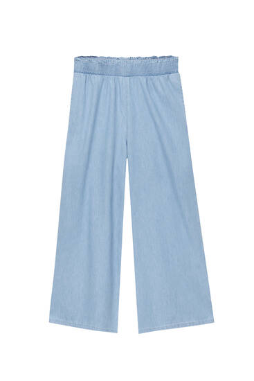 Flowing culotte jeans with elasticated waistband