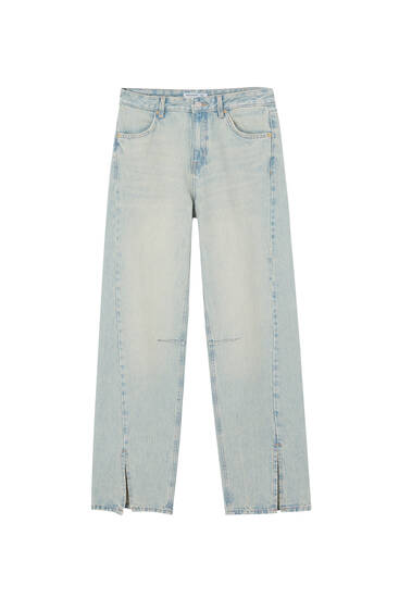 Mid-rise wide-leg jeans with slits