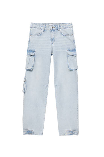 Cargo jeans with adjustable hems