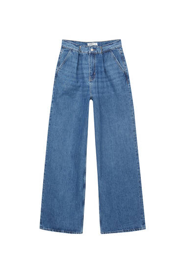 Jeans wide leg cintura ajustable