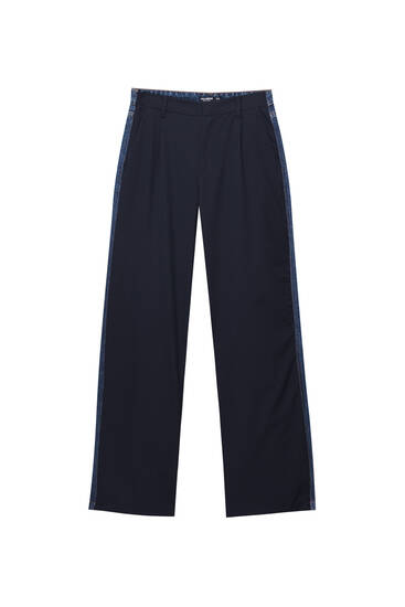 Combined fabric wide-leg jeans