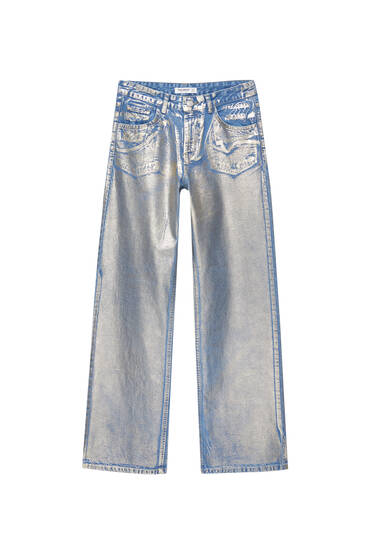 Baggy-Jeans mit Metallic-Effekt