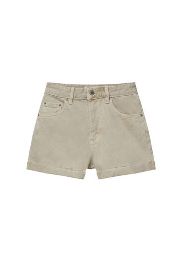 Mid waist denim Bermuda shorts