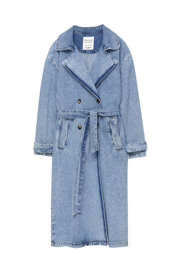 Long denim trench coat - pull&bear