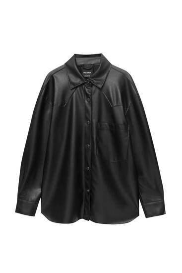 Black faux leather overshirt