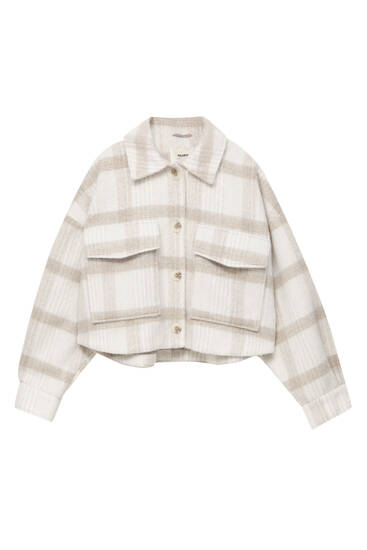 Cropped check overshirt with pockets