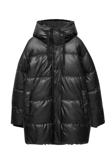 Faux leather puffer coat