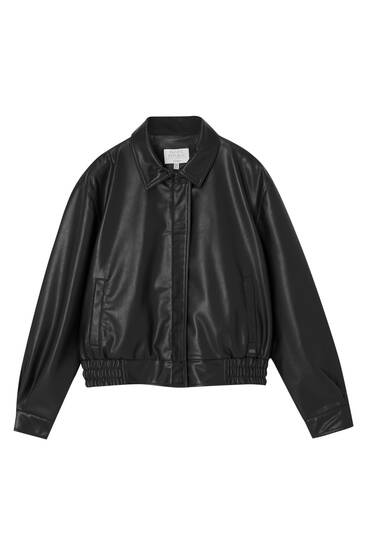 Faux leather jacket with an elasticated hem