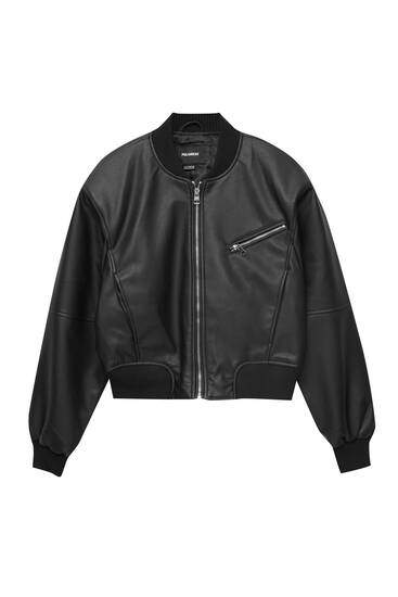 Faux leather bomber jacket