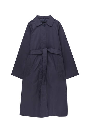 Long belted trench coat