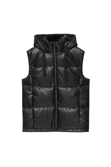 Leather effect puffer gilet