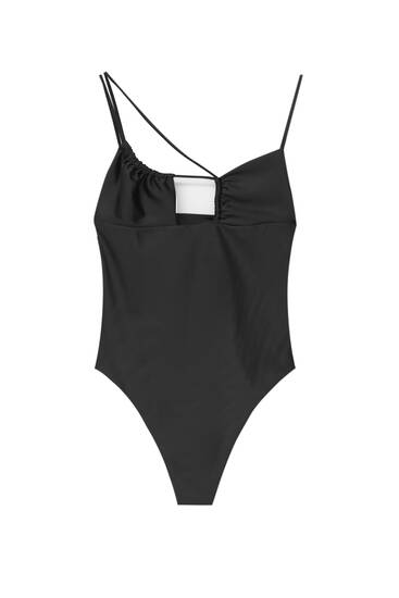 Schwarzer Badeanzug mit asymmetrischem Träger
