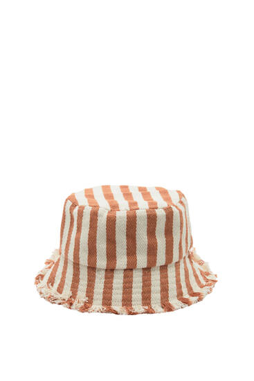 Striped bucket hat with frayed detail