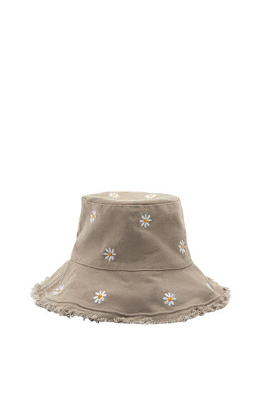 Καπέλο bucket με λουλούδια και ξέφτια