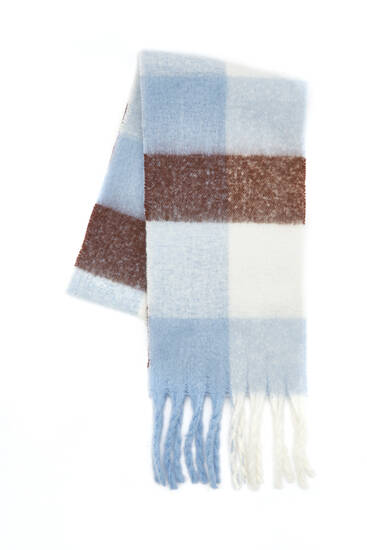 Check scarf with fringe detail